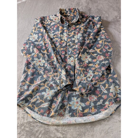 Vintage The Territory Ahead Shirt Men’s M Green Floral Button Up Long Sleeve - Picture 4 of 8